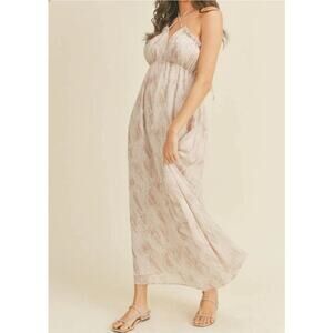 Lush Halter Top Printed Open Back Maxi Dress Ash Mauve Small NEW